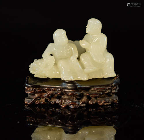 Chinese Nephrite Jade Carving of Lohan Group