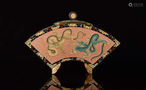 Japanese Cloisonné Fan Shaped Covered Koro