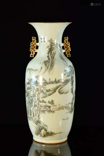 Chinese Porcelain Vase with Landscape and Characters