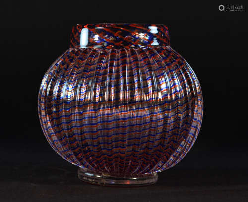 Modern Murano Art Glass Ridged Vase