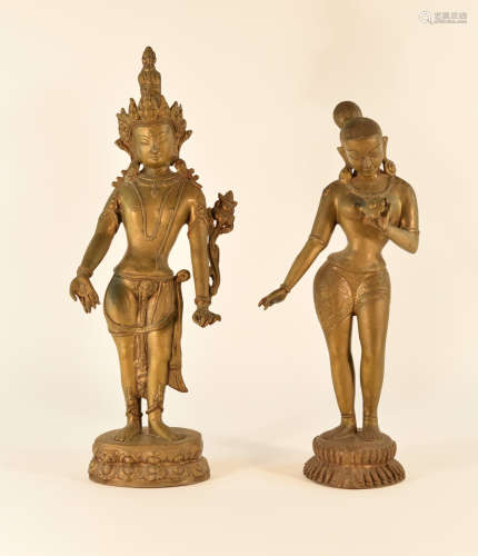 Two Nepal Tibetan Bronze Standing Figurine