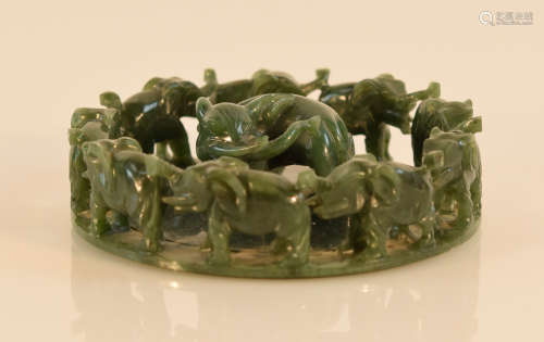 Chinese Spinach Green Jade Elephant Paper Weight