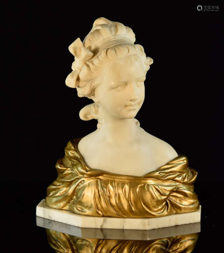 French Gilt Bronze Marble Bust by Alphonse Henry Nelson