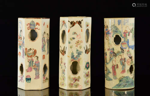 Three Chinese Porcelain Hat Vases