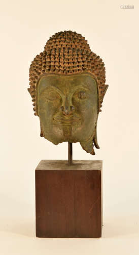 Antique Thai Bronze Buddha Head on Stand