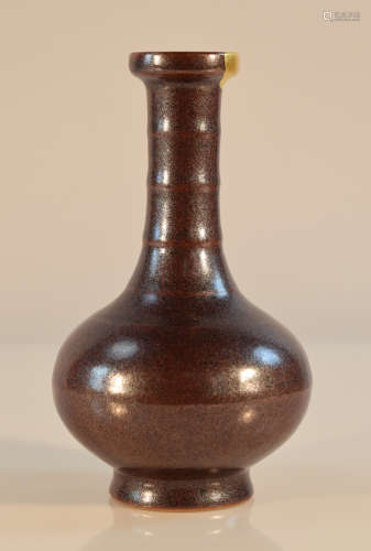 Chinese Iron Rust Porcelain Vase with Ribbed Ring