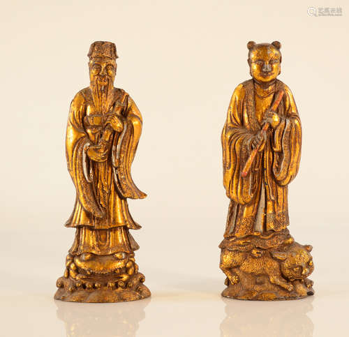 Pair Antique Chinese Figural Ink cakes with Gold Lacquer