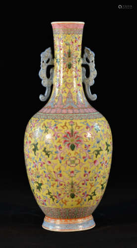 Chinese Famille Rose Porcelain Lamp Vase