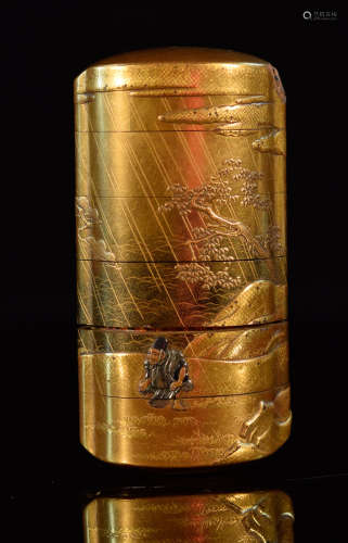 Japanese Lacquer Inro with Mixed Metal