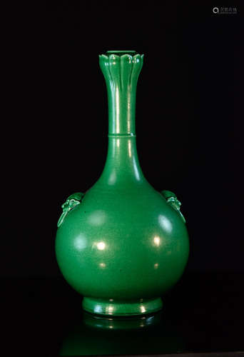 Chinese Green Monochrome Vase with Longneck