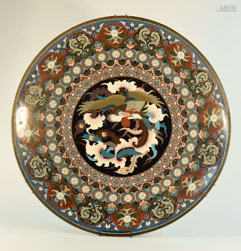 Large Japanese Cloisonné Charger with Phoenix Motif