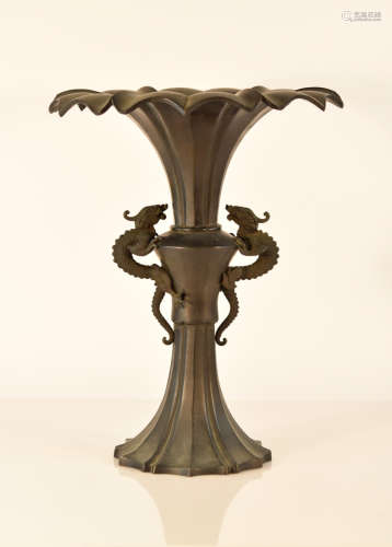 Japanese Bronze Vase with Two Stylized Dragon on the Side