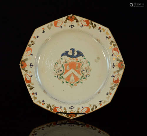 Chinese Hexagonal Export Porcelain Armorial Dish