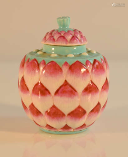 Chinese Famille Rose Porcelain Covered Jar with Lotus Motif