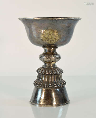 Tibetan Silver Butter Lamp for Ceremonial Purpose