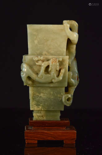 Chinese Celadon Jade Vase with Dragon