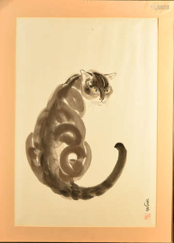 Japanese Water Color Painting of a Cat