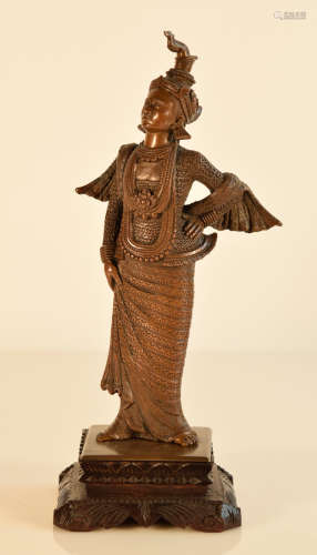 Thai Bronze Figurine with Wood Stand