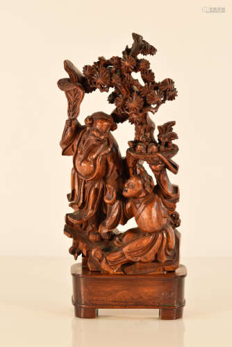 Chinese Carved Wood Scholar Group