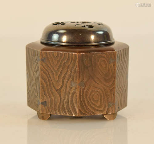 Japanese Bronze Censer Imitating Wood Grain