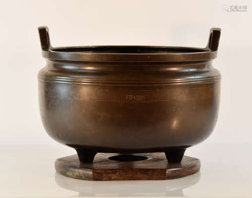 Japanese Bronze Censer with Silver Inlay