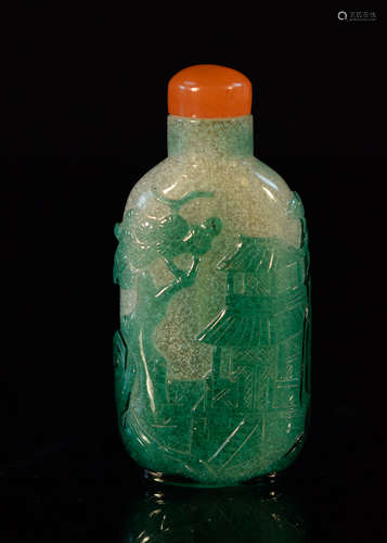 Chinese Green Peking Glass Overlay Snuff Bottle