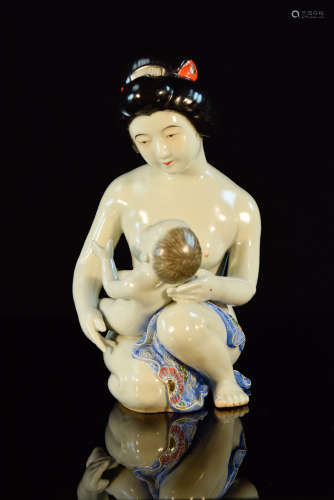 Japanese Kutani Porcelain Model of Mother Nursing Boy