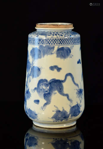 Japanese Blue White Porcelain Vase - Tiger 18th cen