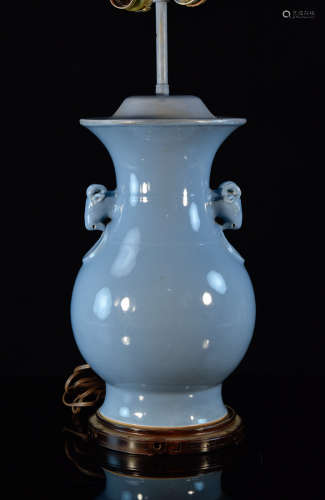 Chinese Sky Blue Glazed Porcelain Vase with Ram Head Handle
