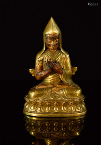 Tibetan Chinese Gilt Bronze Seated Lama