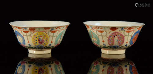 Pair Chinese Famille Rose Porcelain Bowls with Manchuria Mark