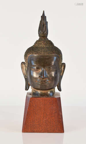 Burmese Bronze Buddha Head on Square Base