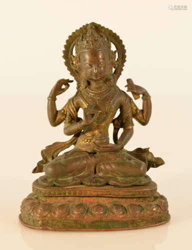Tibetan Nepalese Bronze seated Tara - 15th cen