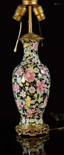 Chinese Milifloral Porcelain Vase Lamp