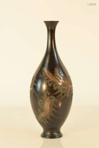 Japanese Mixed Metal Bronze Vase with Dragon Motif