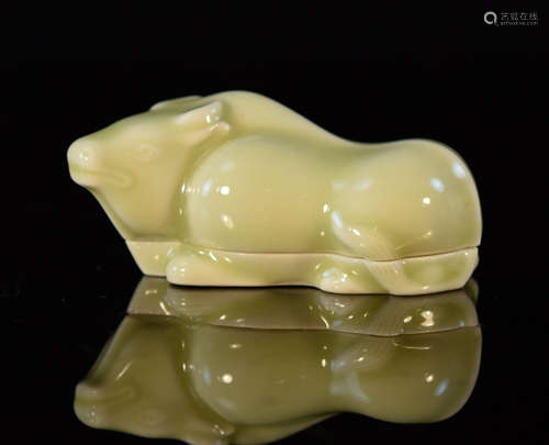 Japanese Studio Porcelain Ox Shape Box - Signed