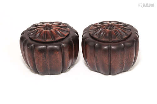 A Pair of Chinese Antique Wood Chess Box清 花梨木圍棋盒