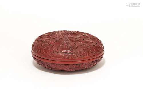 19th Chinese Antique Cinnabar Lacquer Circular Boxes清 剔紅盒