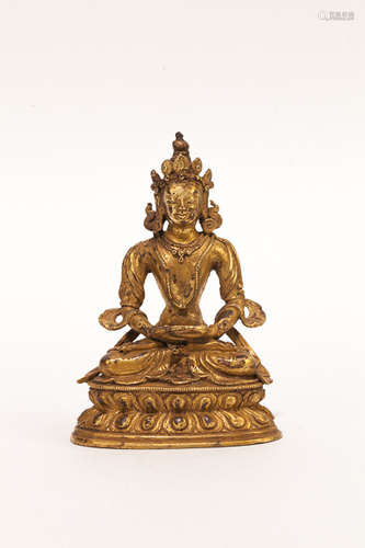 19th Tibetan Antique Gilt Bronze Figure of Buddha清 銅鎏金佛像