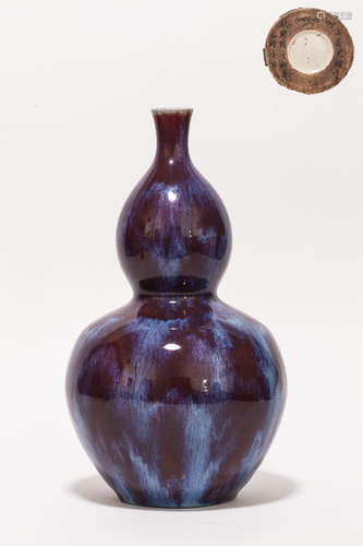 19th Chinese Antique Flambe-Glazed Porcelain Gourd Shape Vase清光緒 窯變葫蘆器