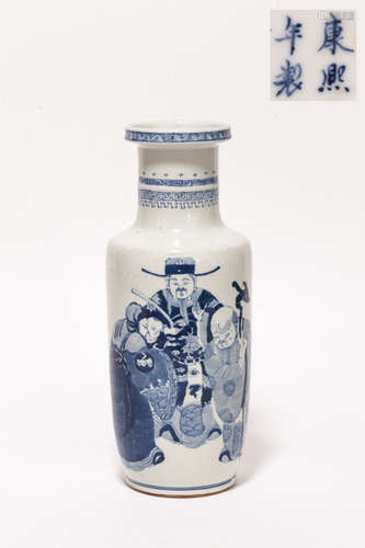 19th Chinese Antique Blue&White Porcelain Vase清 青花福祿壽棒槌瓶