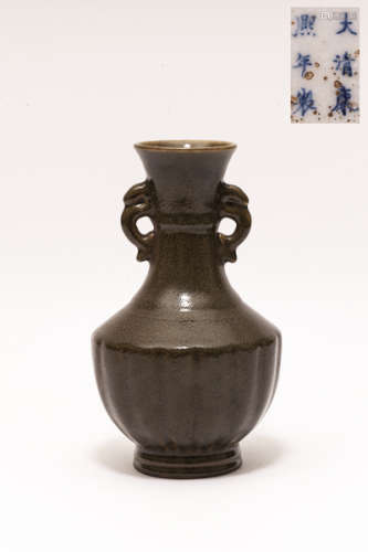 18th Chinese Antique Teadust Glazed Porcelain Vase清康熙 茶葉末色瓶