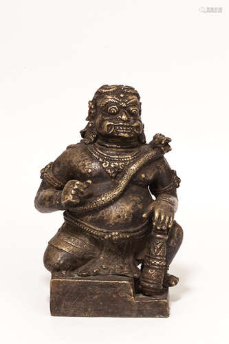 18th Late Tibetan Gilt Bronze Statue of Dharma Guardian Warriors清 西藏銅鎏金金剛像