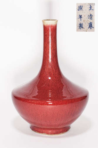 18th Chinese Antique Ox-Blood Glazed Porcelain Vase清 康熙牛血紅大瓶