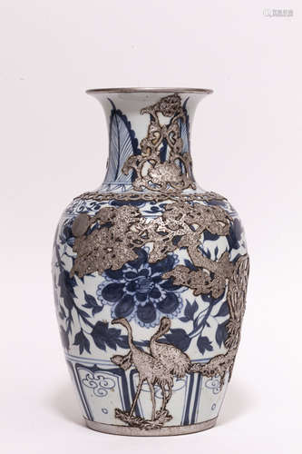 Chinese Antique Blue&White Porcelain Vase明晚期 青花貼花瓶