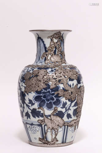 Chinese Antique Blue&White Porcelain Vase明晚期 青花貼花瓶