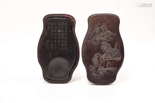 19th/20th Chinese Antique Carved Ink Stone and Cover晚清民國 硯台