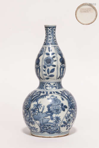Chinese Antique Late Ming Blue Glazed Double Gourd Porcelain Vase明晚期 青花葫蘆瓶