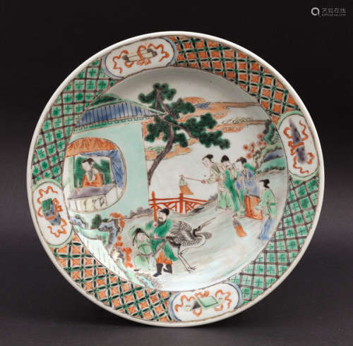 Chinese Antique Rose Famille Porcelain Dish清康熙 素三彩人物故事盤