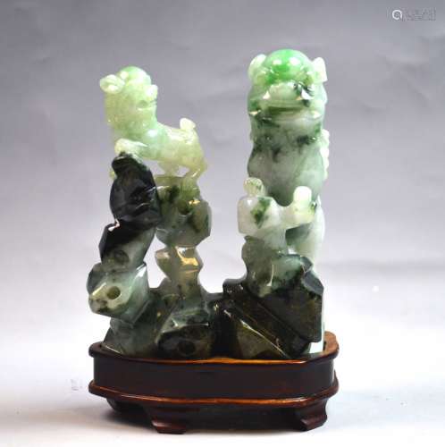 Chinese Jadeite Carving on Wood Stand